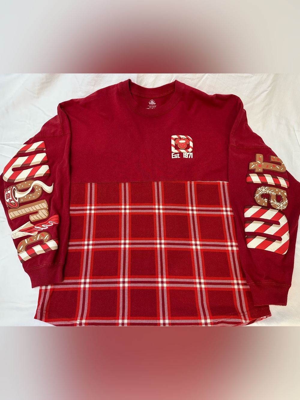 Walt Disney World Holiday Red Plaid Snacks Spirit Jersey Medium